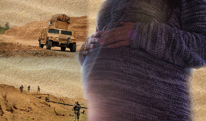 A VA study of women Veterans has linked PTSD and moral injury with subsequent pregnancy complications. (Photos: StockSnap/Creative Commons; Staff Sgt. James L. Harper Jr./USAF)  