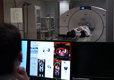 A Veteran undergoes positron emission tomography scanning in the clinical trial. (Photo by Mindy Roettgen)