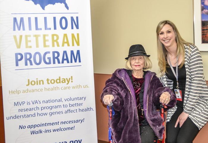 World War II Veteran and current MVP participant Rosalie Liotta poses with Kaitlyn Nelsen, MVP research coordinator at the New Mexico VA Health Care System. (Photo courtesy of New Mexico VA) ) 