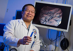   Dr. Roy Soetikno of the VA Palo Alto Health Care System is working to teach other gastroenterologists about a colonoscopy technique that studies show can improve early detection of cancer. It involves spraying a blue dye into the colon. 