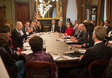 VA Under Secretary for Health Dr. David Shulkin can be seen to Vice President Joe Biden's left in this photo from a National Cancer Moonshot meeting earlier in 2016. <em>(Photo courtesy of the White House)</em>