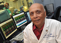  Dr. Steve Singh at the Washington, DC, VA Medical Center is chairing a VA cooperative study to test the safety and efficacy of implantable cardiac defibrillators. The study will involve Veterans age 70 and older.  <em>(Photo by Robert Turtil)</em> 