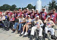  These older Veterans visited the World War II Memorial in Washington, D.C., in 2015, with help from the Greater St. Louis Honor Flight. <em>(Photo by Robert Turtil)</em>  