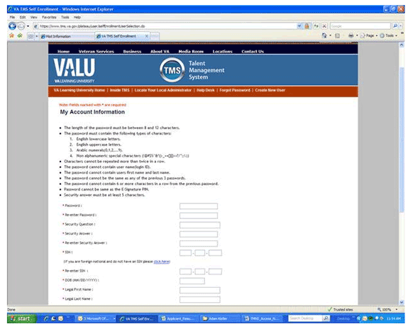 VA TMS  My Account Information